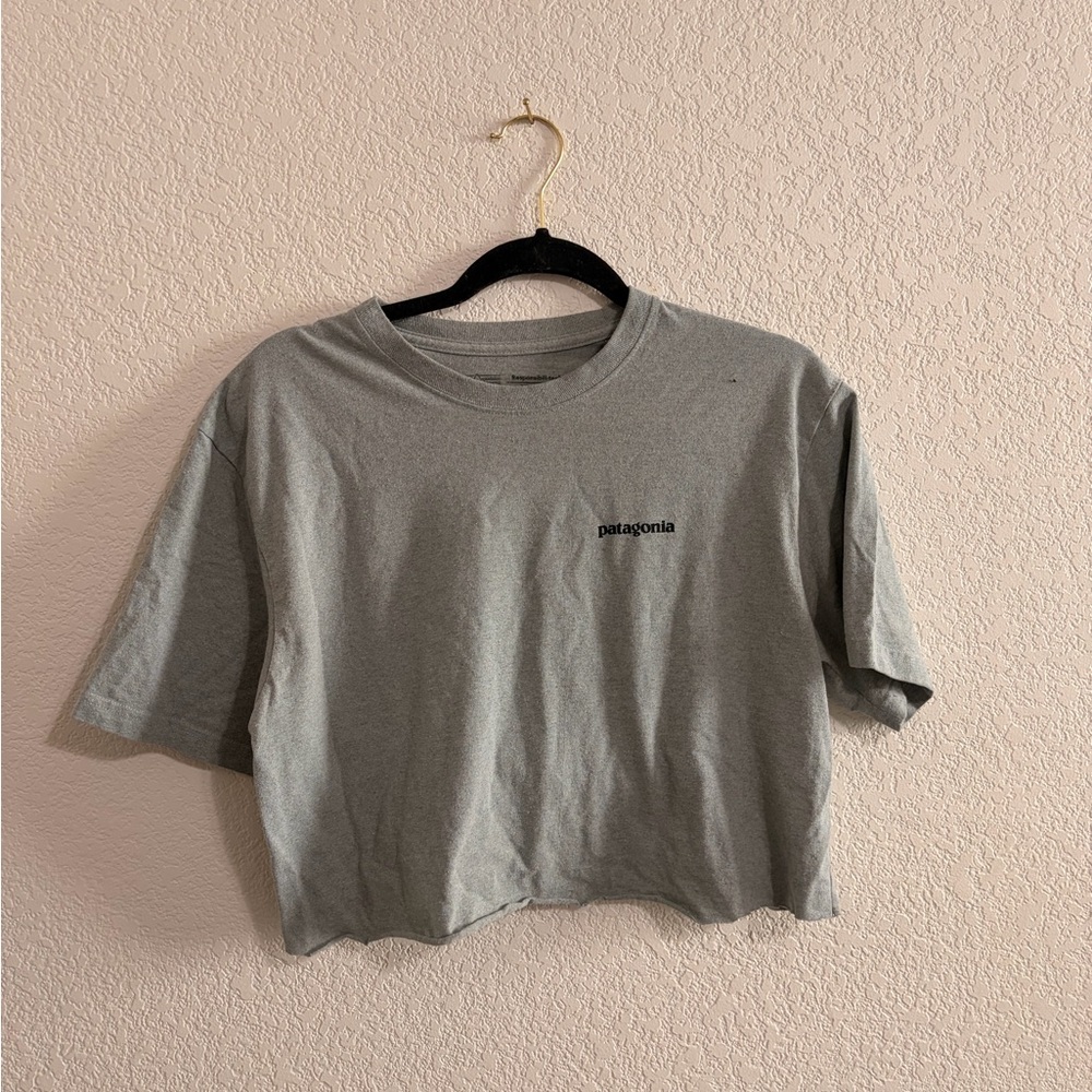 Patagonia Cropped Logo Tee in Gray Blue